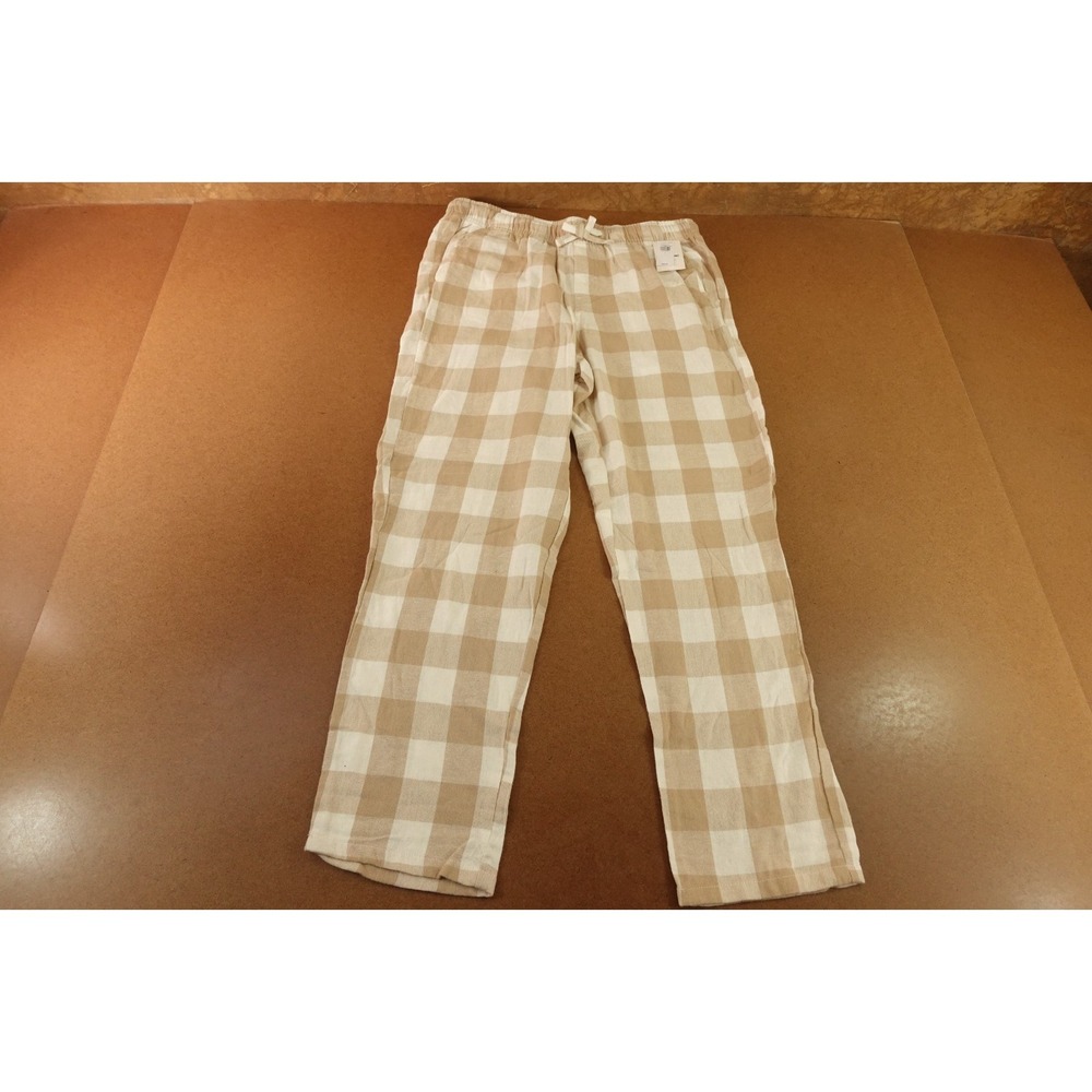 Old Navy Mens Size Large Beige Plaid Flannel‎ Straight Leg Pajama Pants NWT